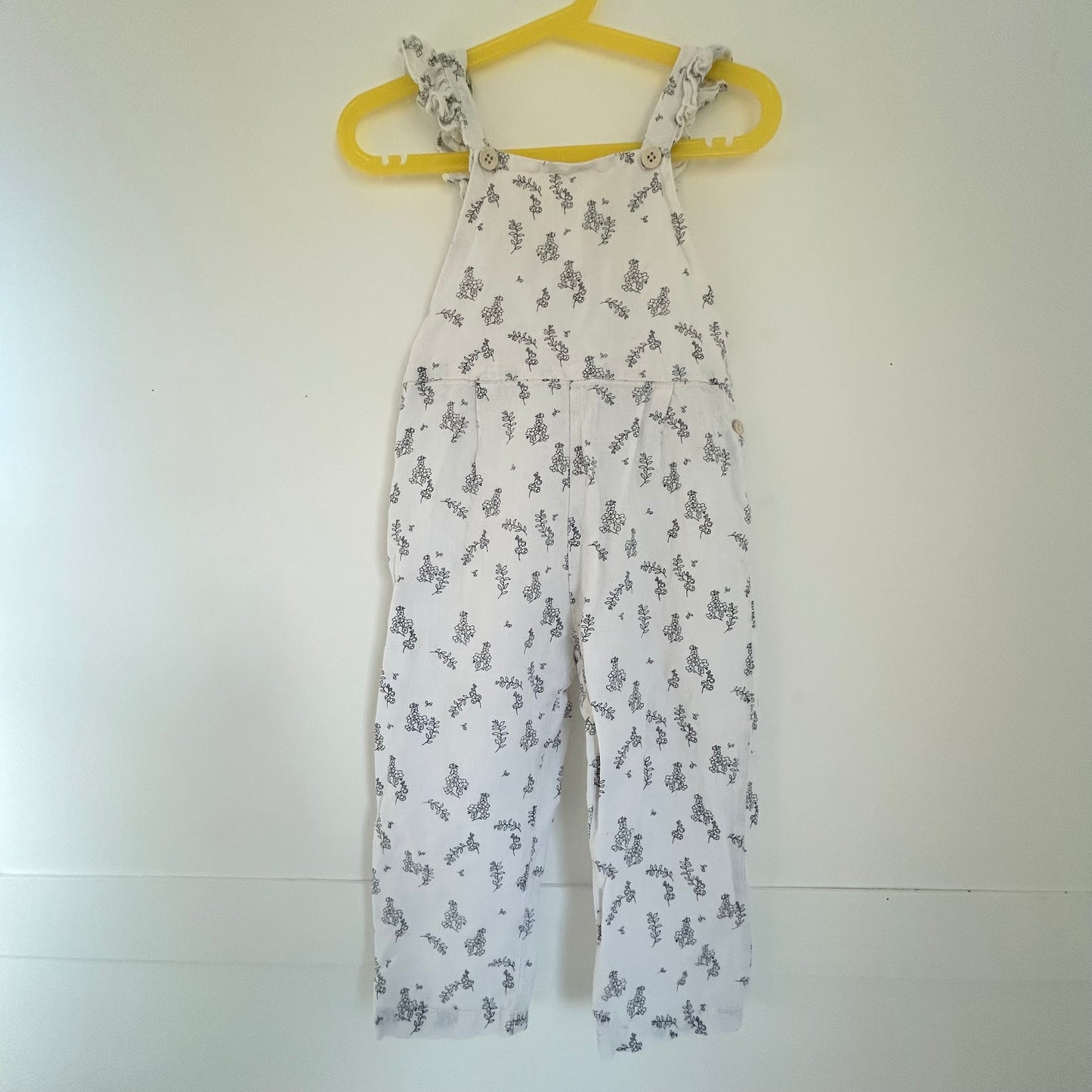 2-3 Years Zara White Linen Floral Dungarees