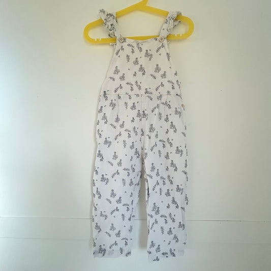 2-3 Years Zara White Linen Floral Dungarees