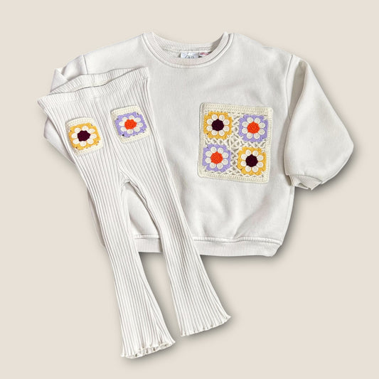 18-24 Months Zara Cream Crochet Sweatshirt and Flared Leggings Co ord Set