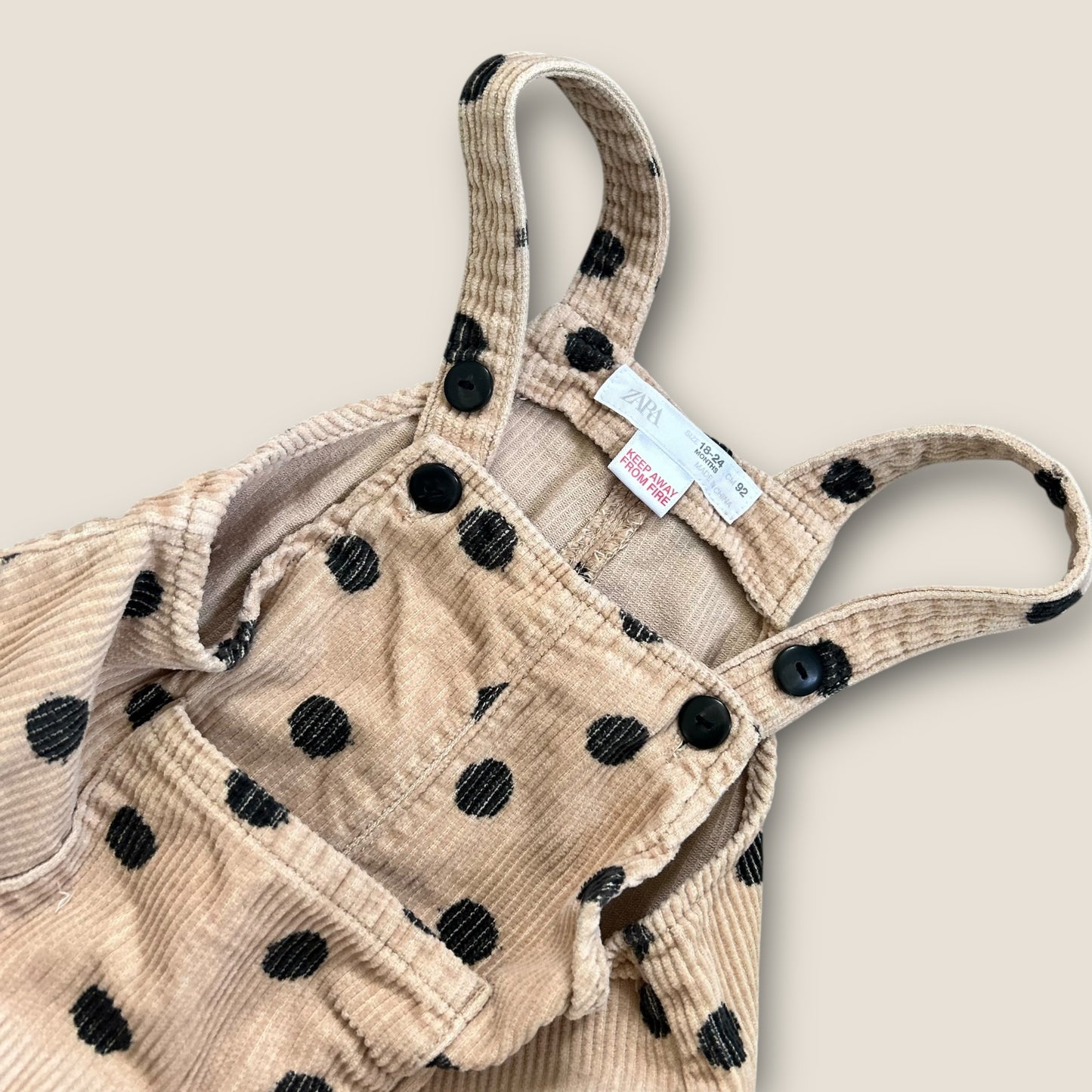 18-24 Months Zara Unisex Beige Polka Dot Corduroy Dungarees