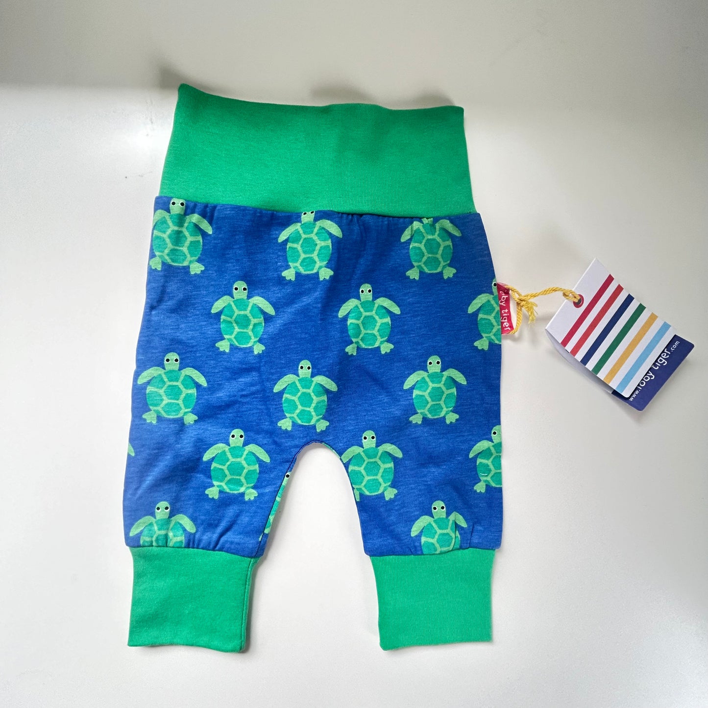 0-3 Months toby tiger Green and Blue Turtle Print Leggings Trousers New