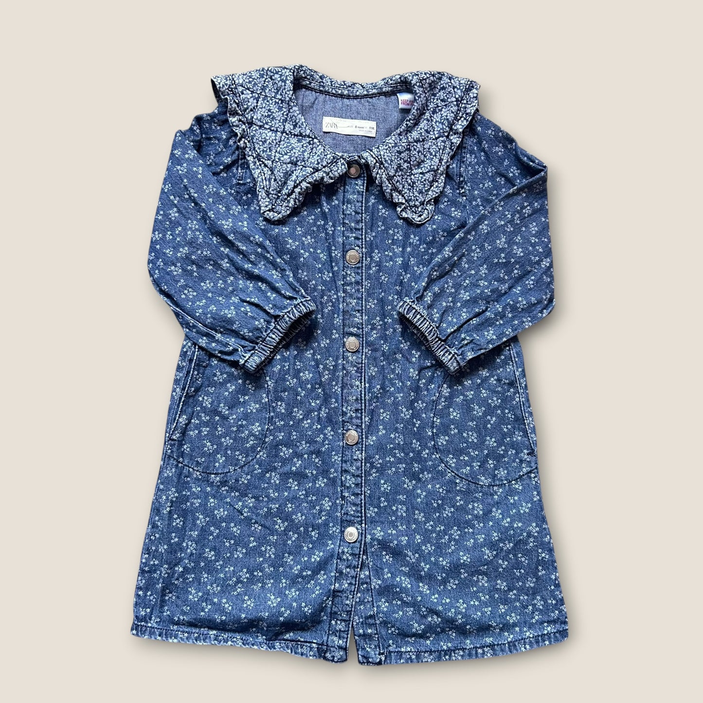5-6 Years Zara Denim Blue Floral Shirt Dress