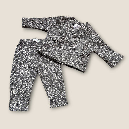 18-24 Months Zara Navy Blue Floral co ord Kimono Jacket and Trousers Set