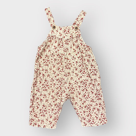 9-12 Months Zara Cream and Red Floral Corduroy Dungarees Romper