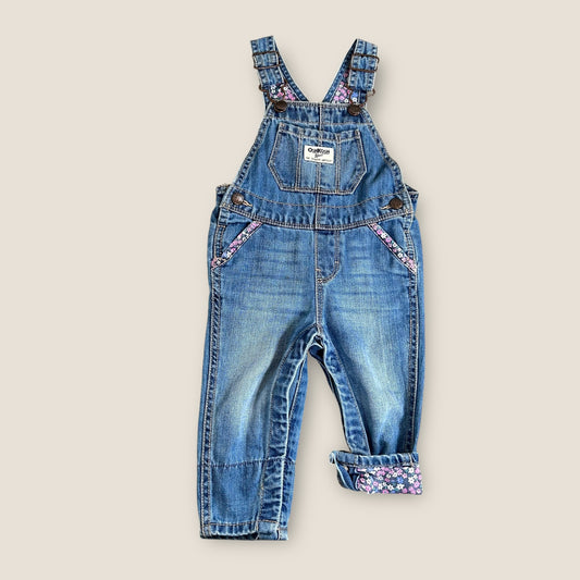 6-9 Months OshKosh Vintage Denim Floral Dungarees Romper Suit