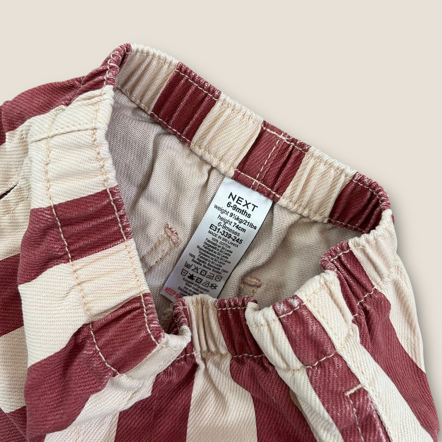 6-9 Months Next Red and Cream Striped Wide Fit Jeans Trousers