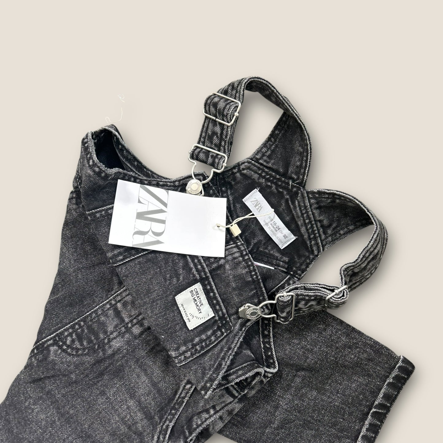 18-24 Months Zara Unisex Washed Black Denim Dungarees New