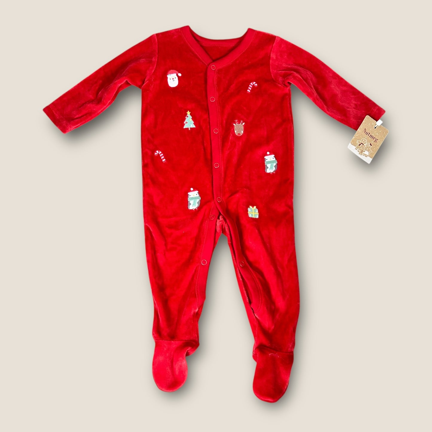 6-9 Months Nutmeg Red Velour Christmas Sleepsuit New with Tags