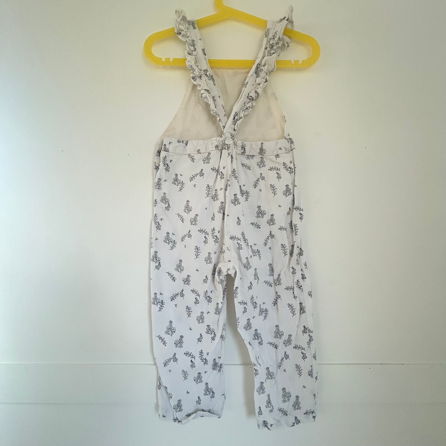 2-3 Years Zara White Linen Floral Dungarees