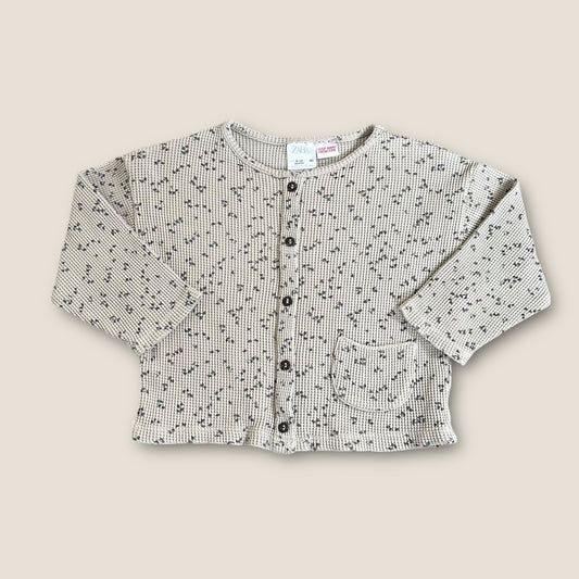 9-12 Months Zara Grey Waffle Knitted Ditsy Floral Top/Cardigan