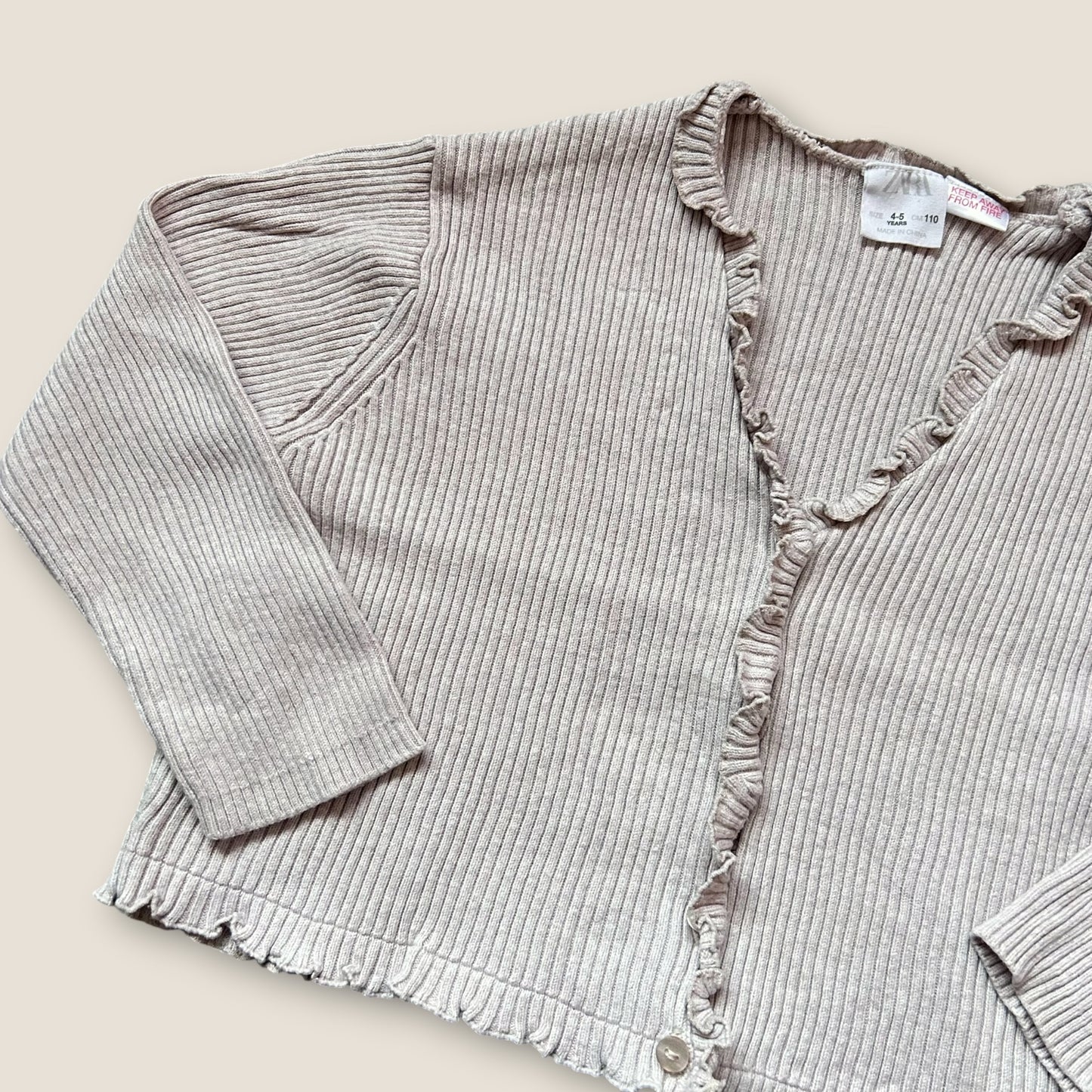 4-5 Years Zara Beige Ribbed Button up Long Sleeve Top
