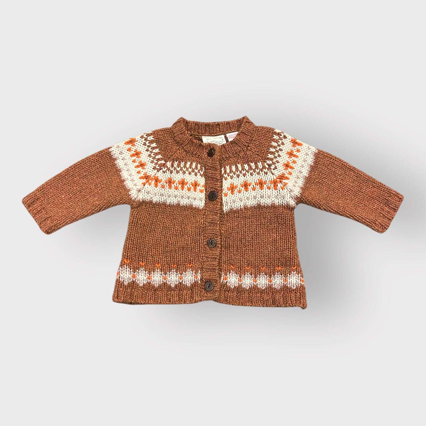 6-9 Months Zara Brown Fair Isle Chunky Knitted Cardigan