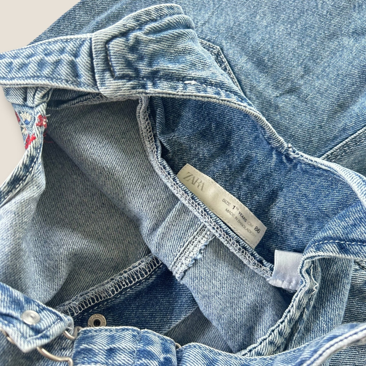 12-18 Months Zara Denim Embroidered Floral Dungarees