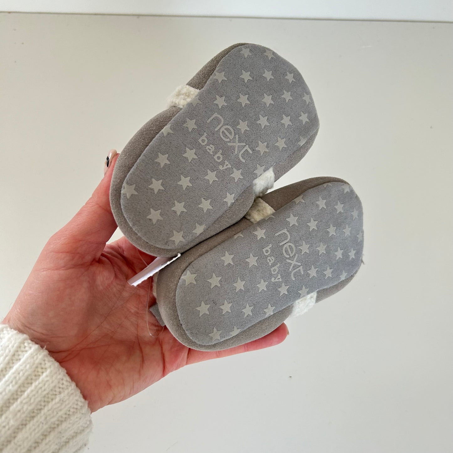 UK Infant Size 3 Next Pre Walker Grey Suede Sherpa Slippers/Shoes NEW