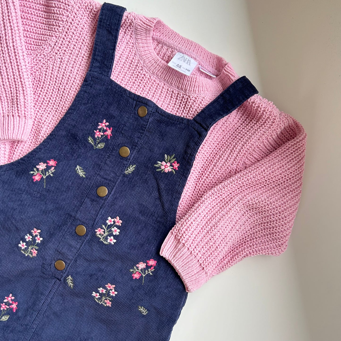 6-7 Years F&F Navy Floral Dungaree Dress