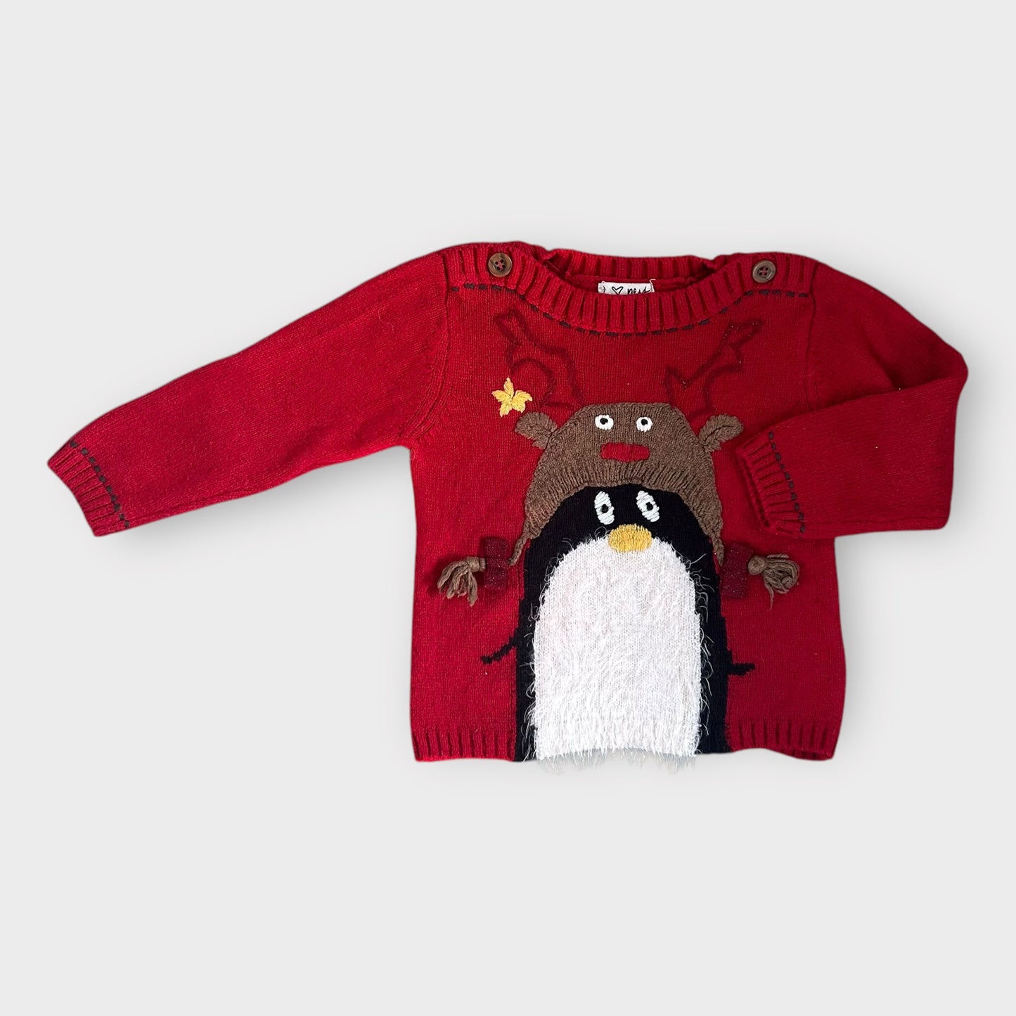 12-18 Months Next Red Christmas Jumper Pengiun Reindeer