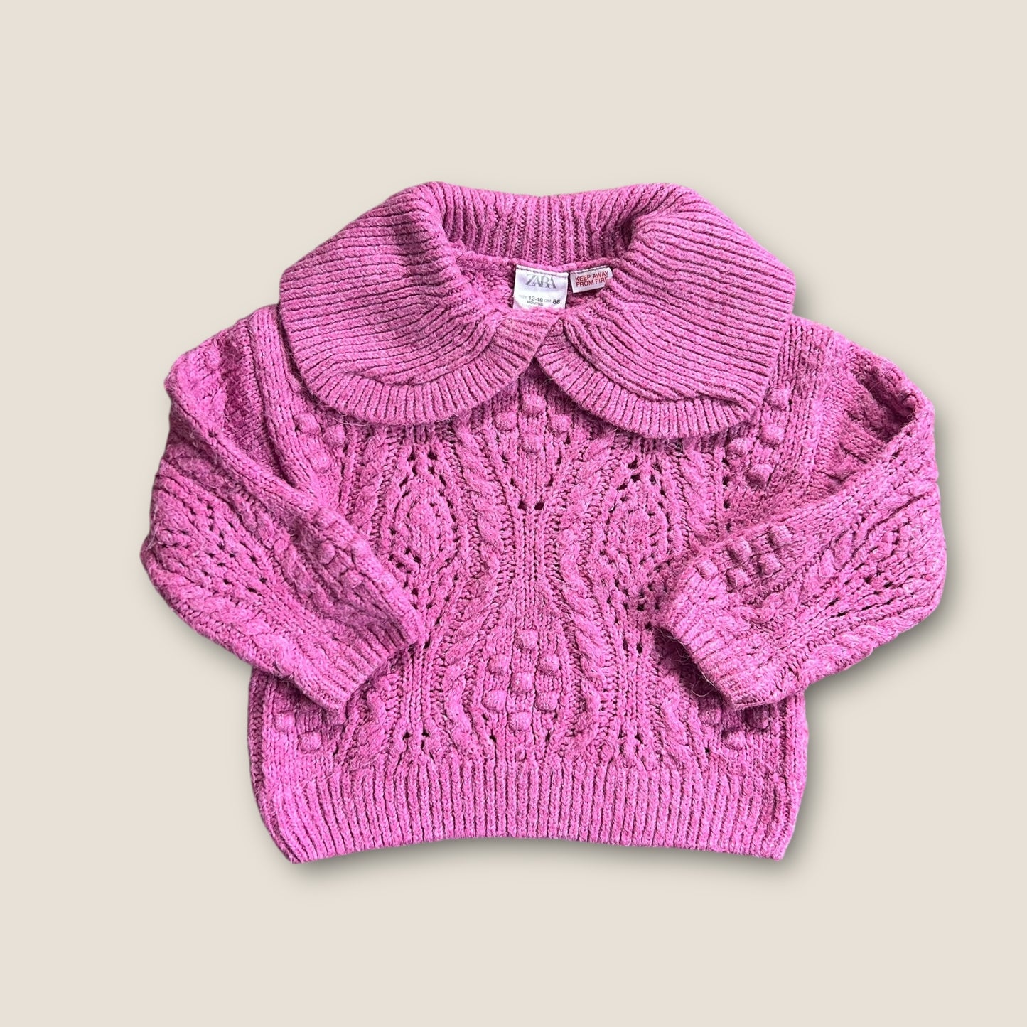 12-18 Months Zara Pink Collared Chunky Knitted Jumper