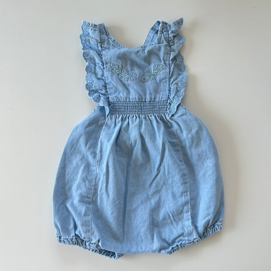 6-9 Months Zara Blue Denim look Embroidered Floral Romper