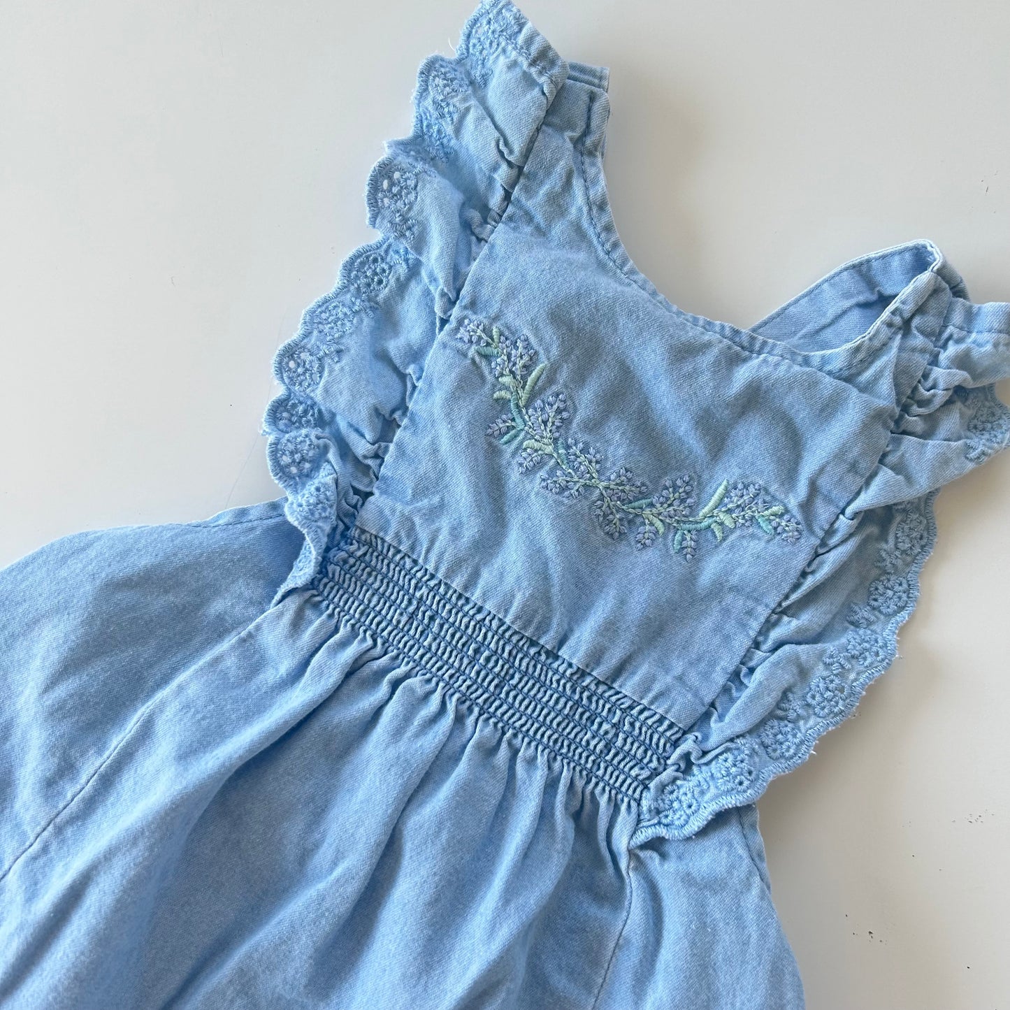 6-9 Months Zara Blue Denim look Embroidered Floral Romper