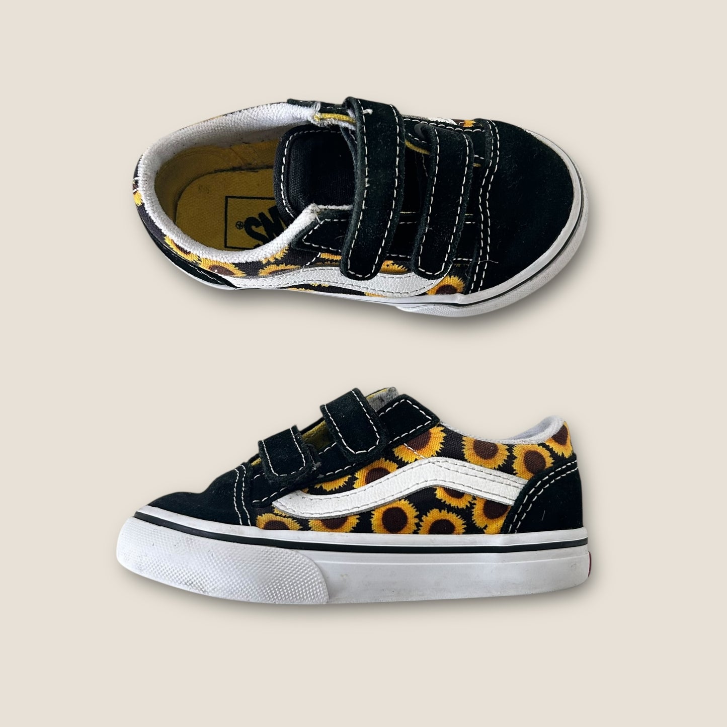 UK Infant Size 7 Vans Classic Velcro Sunflower Black Trainers