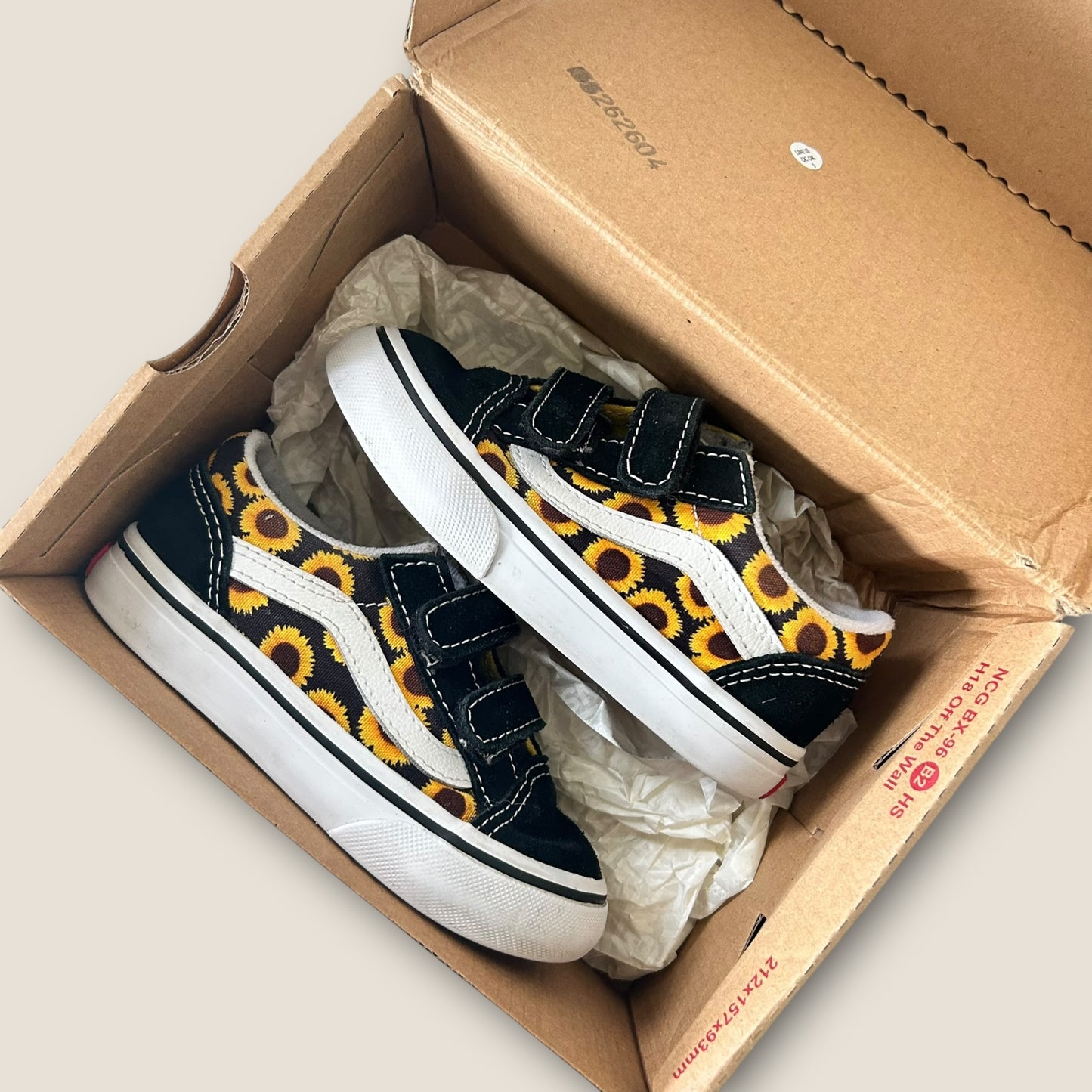 UK Infant Size 7 Vans Classic Velcro Sunflower Black Trainers