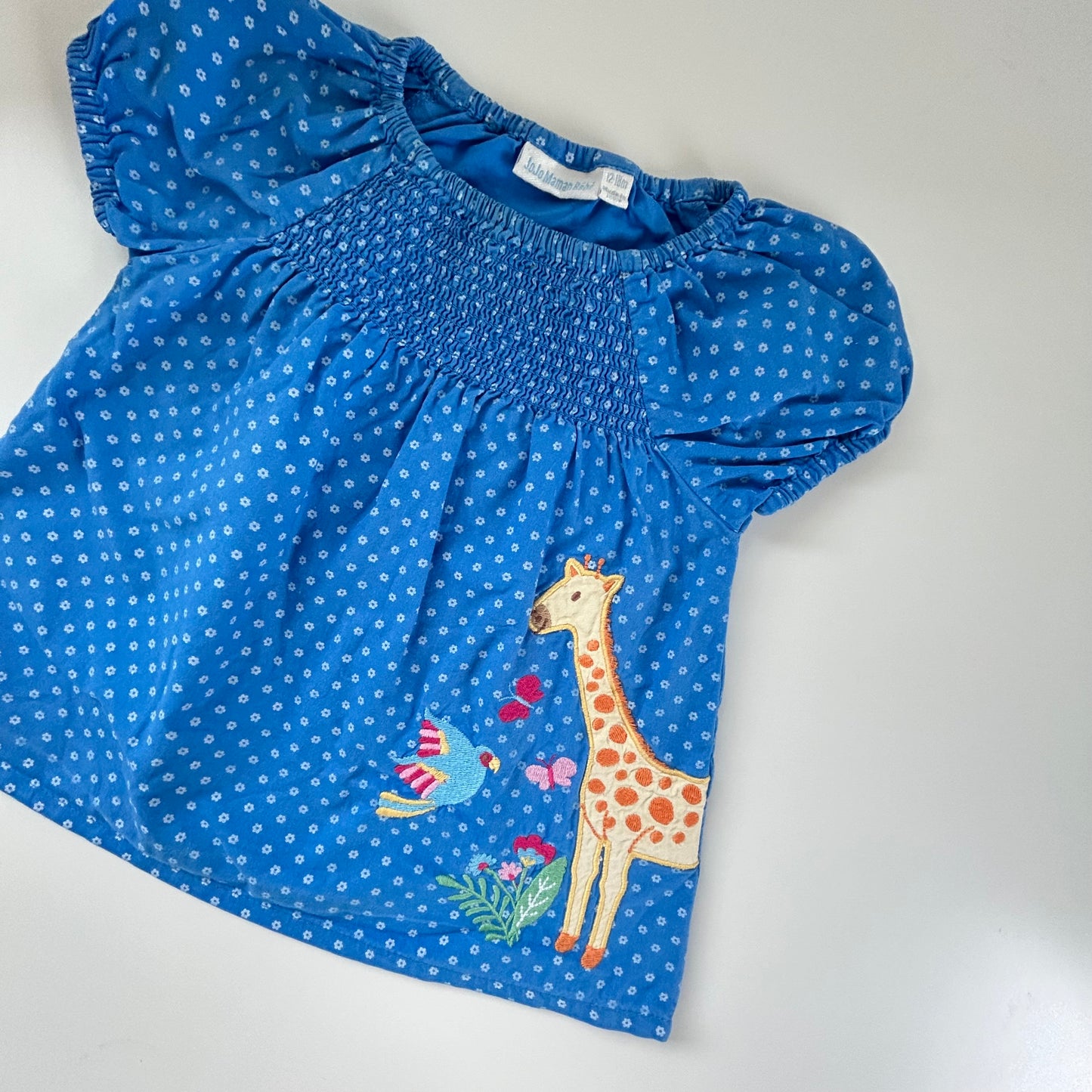 12-18 Months JoJo Maman Bebe Blue Floral Giraffe Top