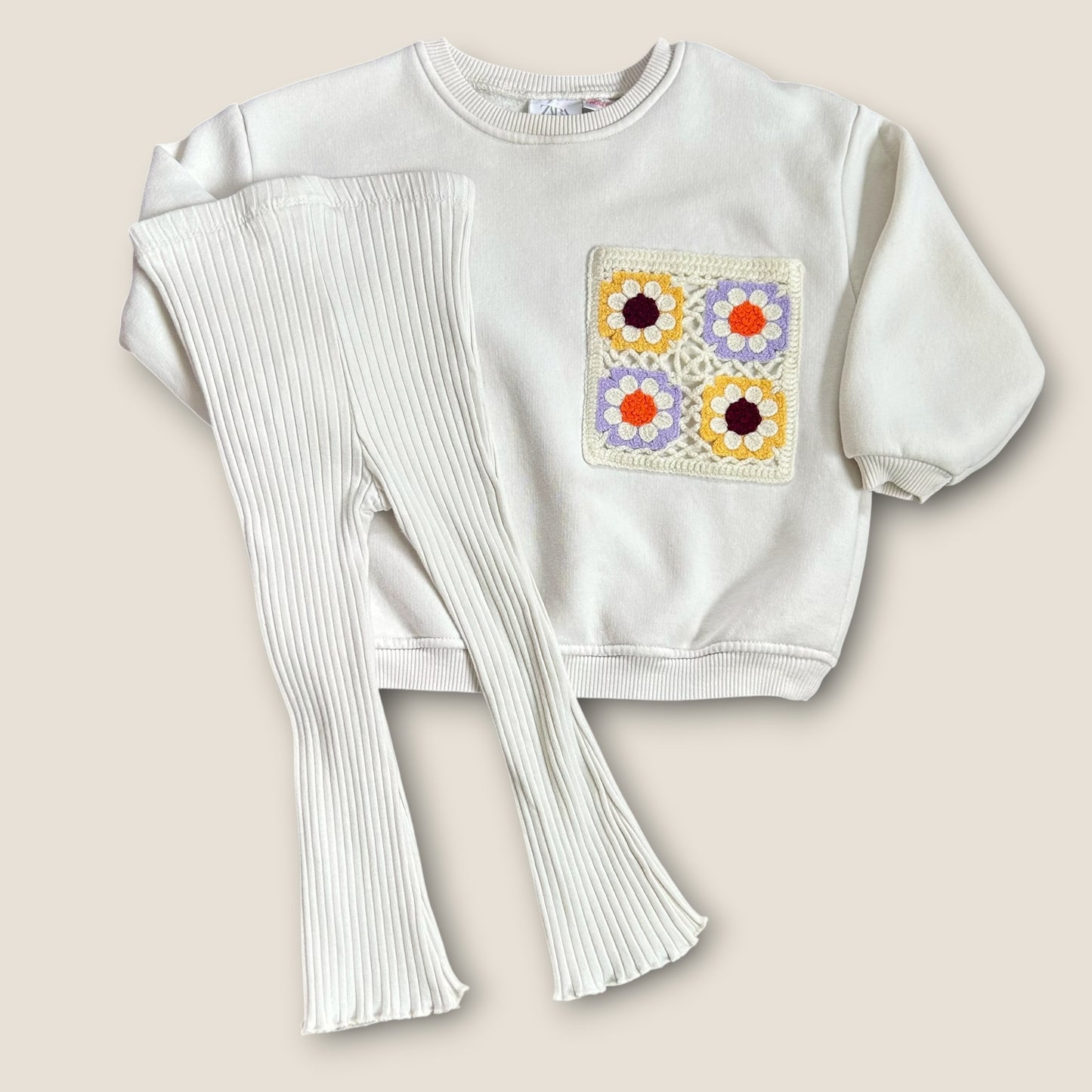 18-24 Months Zara Cream Crochet Sweatshirt and Flared Leggings Co ord Set