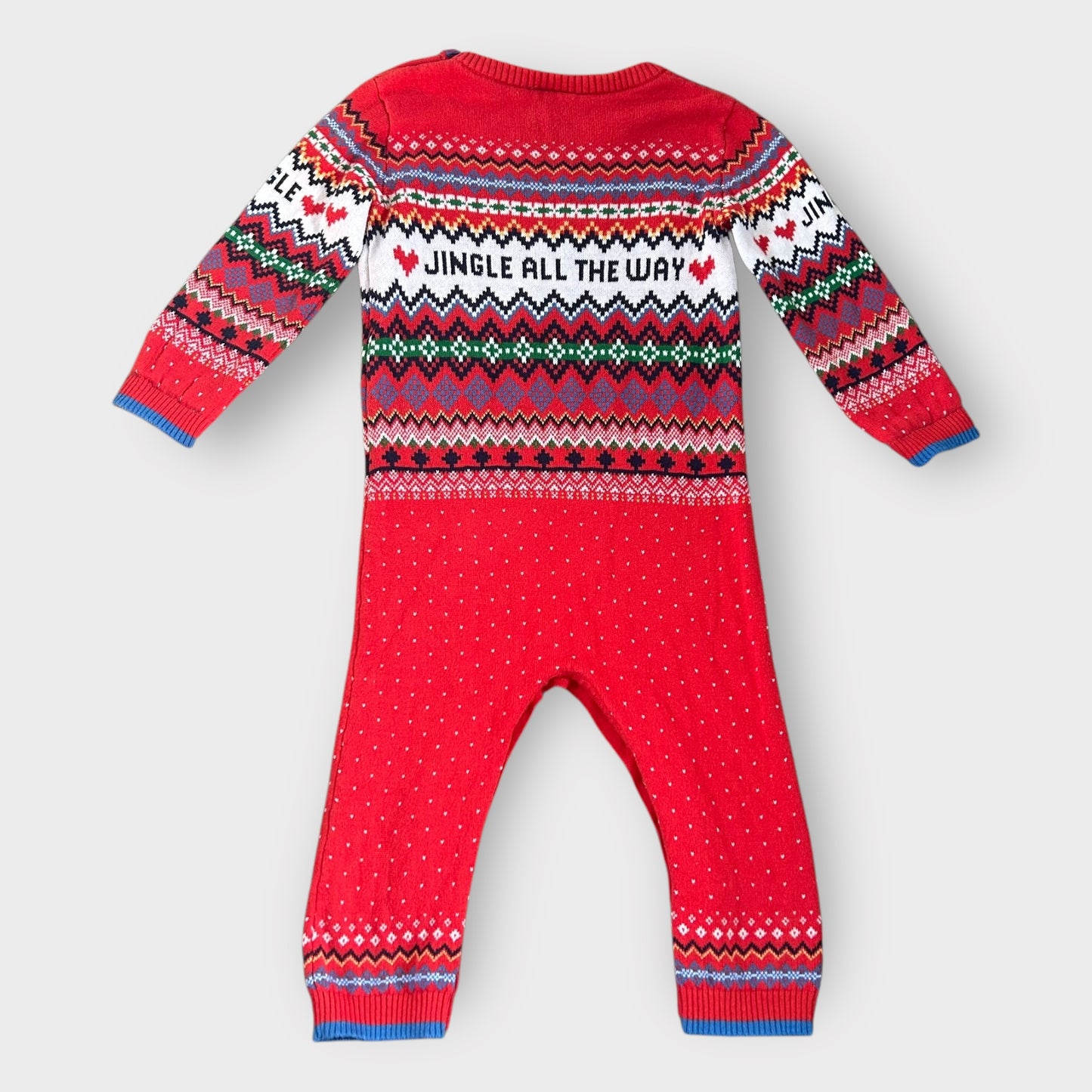 12-18 Months F&F Red Christmas Fair Isle Knitted All In One Suit