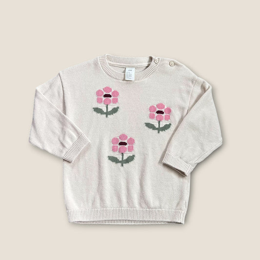 1.5-2 years H&M Cream Pink Floral Knitted Jumper