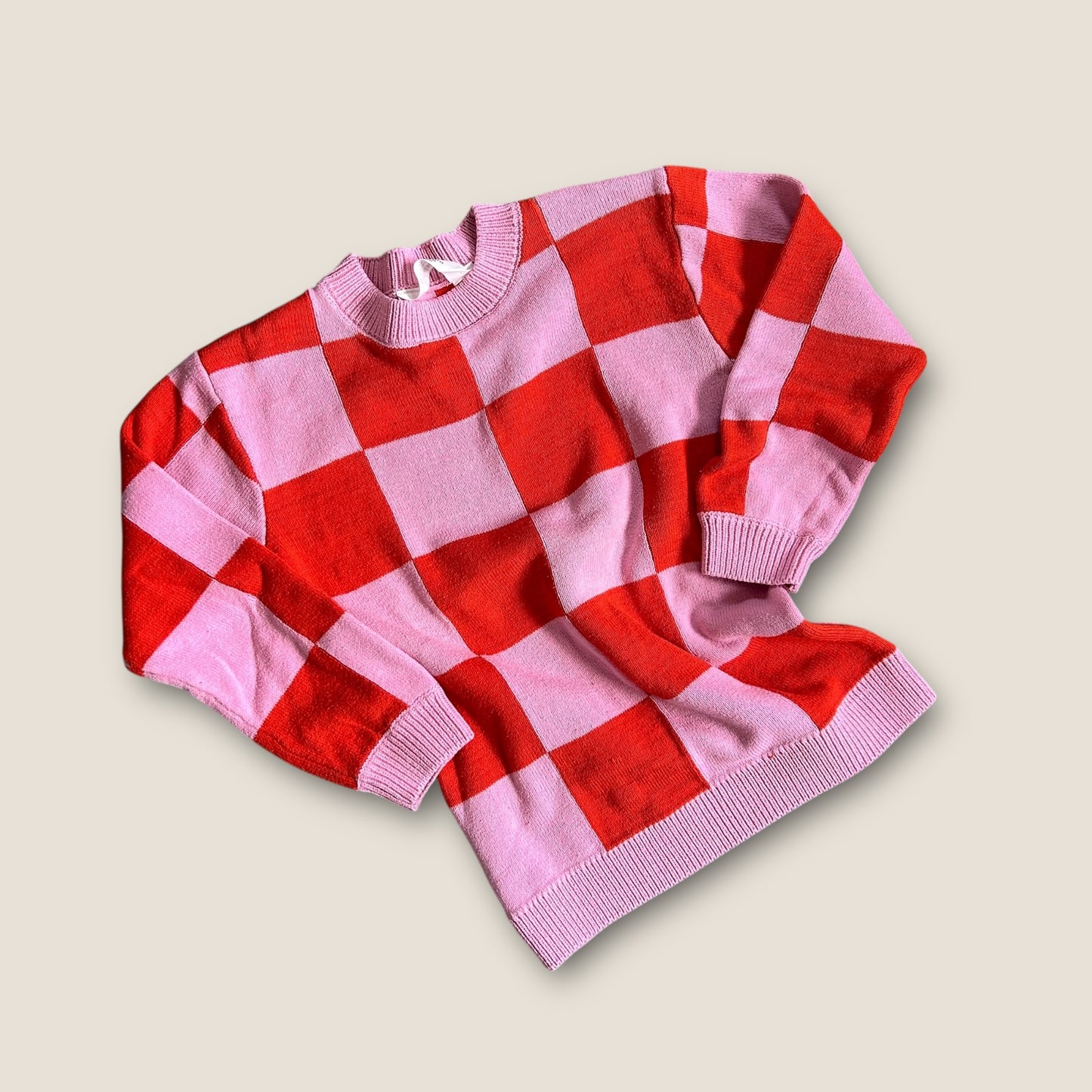 4-6 Years H&M Pink and Red Contrast Checkerboard Knitted Jumper