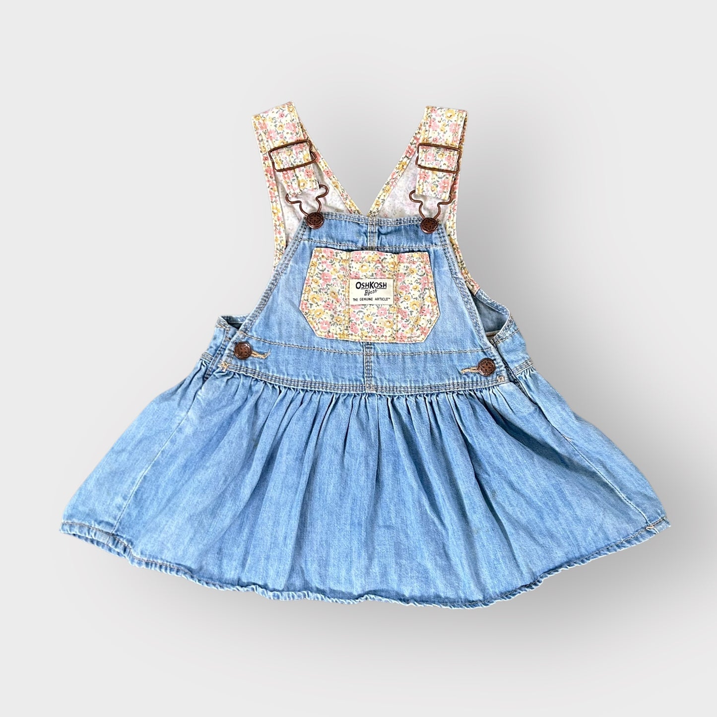 9-12 Months OshKosh Vintage Floral Denim Dungaree Dress