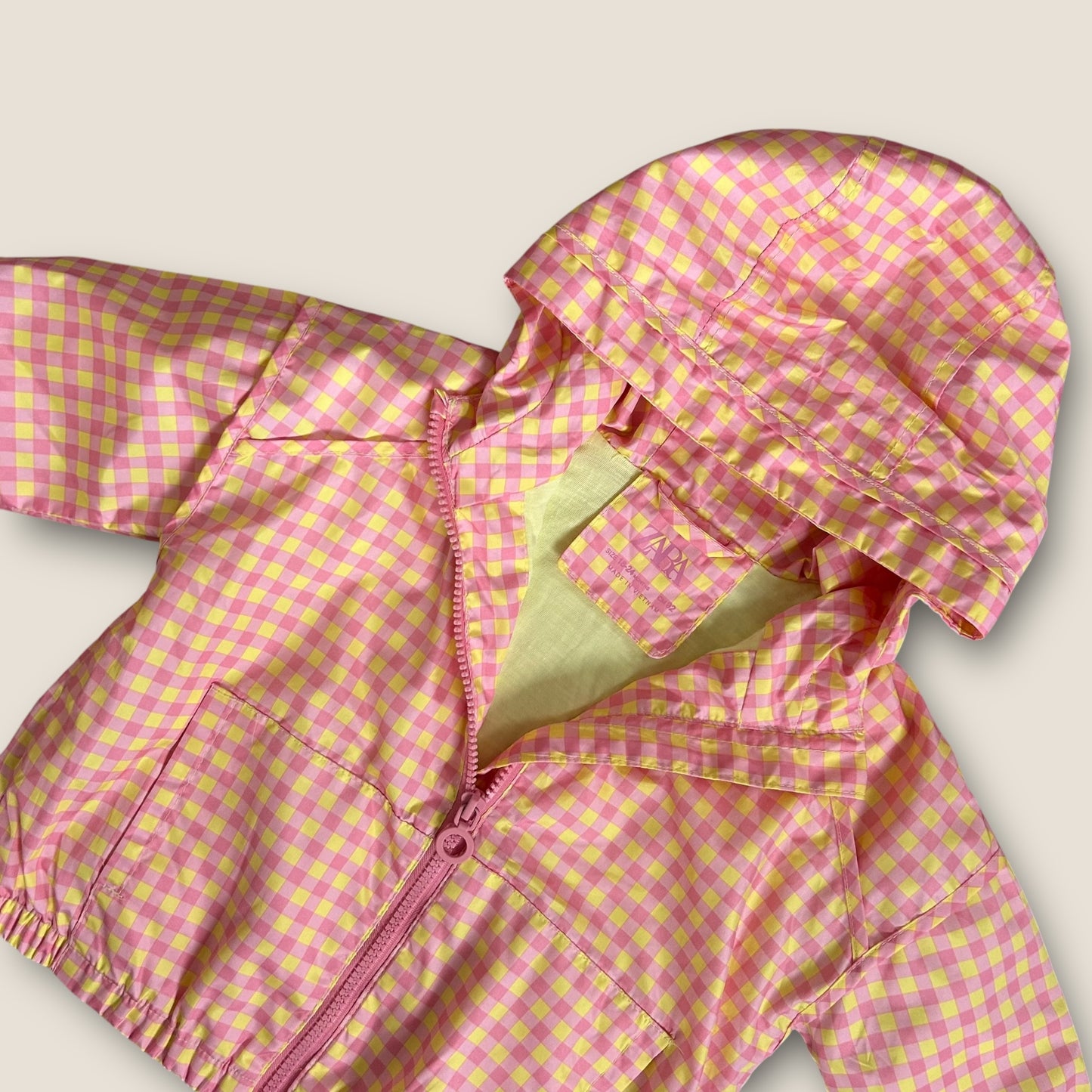18-24 Months Zara Pink and Yellow Gingham Checkered Rain Jacket/Windbreaker