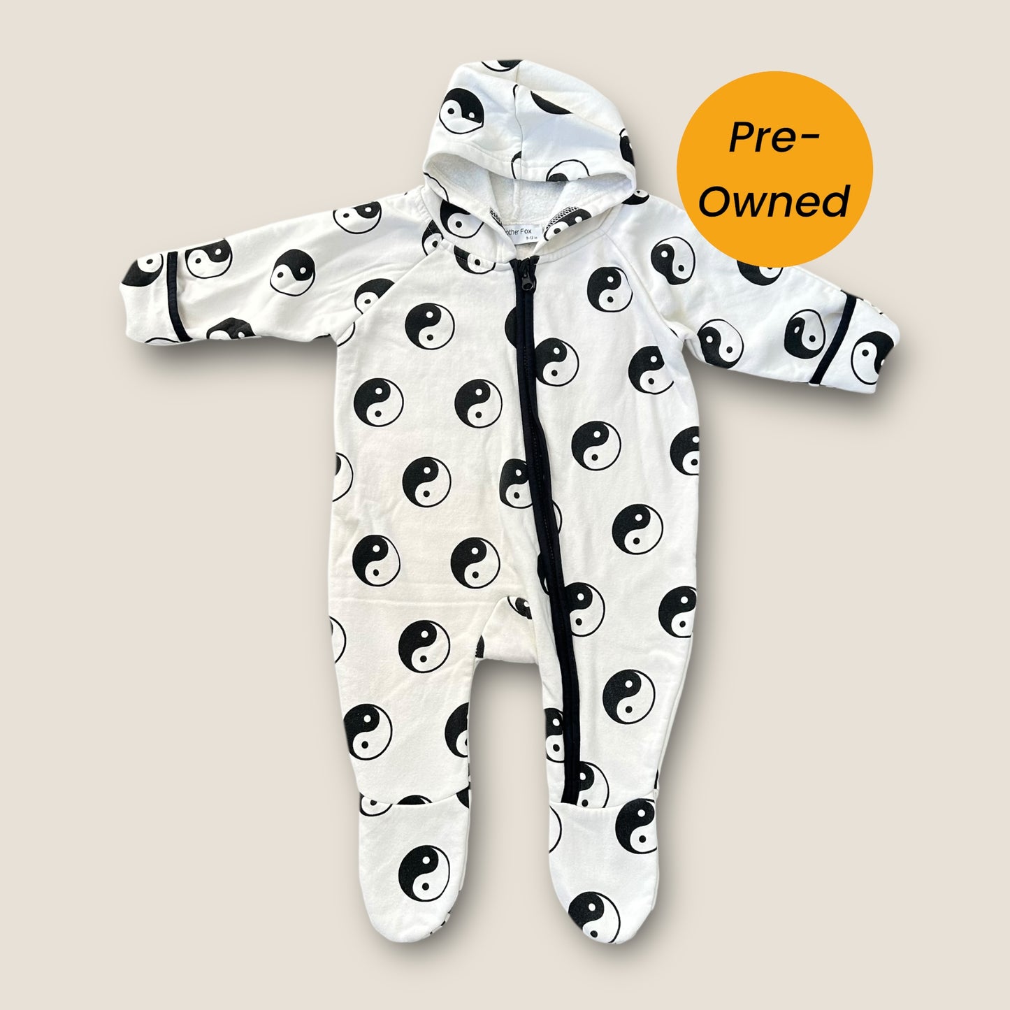 9-12 Months Another Fox Cream Sweatshirt Suit All in One Ying Yang Print