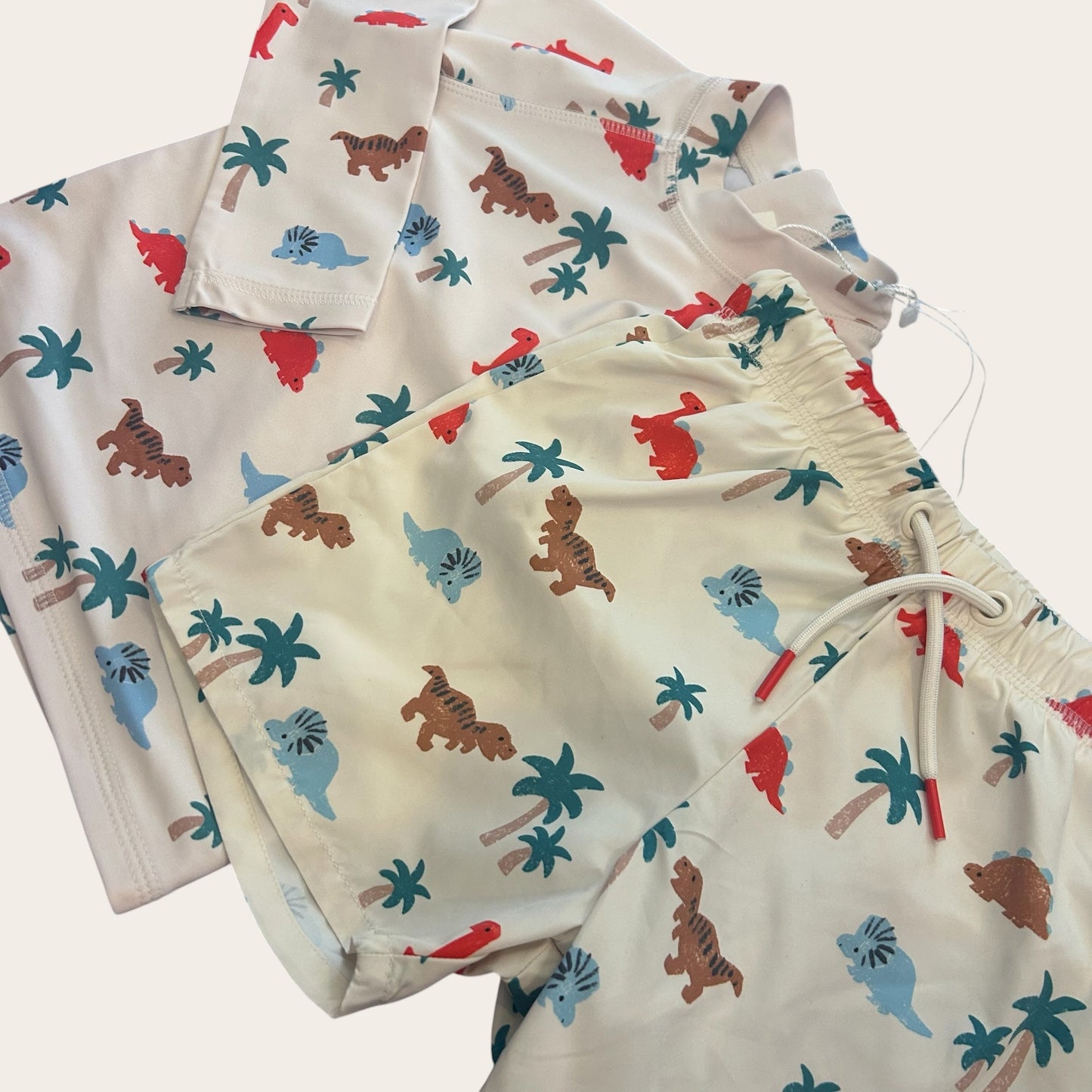 12-18 Months M&S Marks and Spencer Beige Dinosaur Swim Costume Top and Shorts Set New