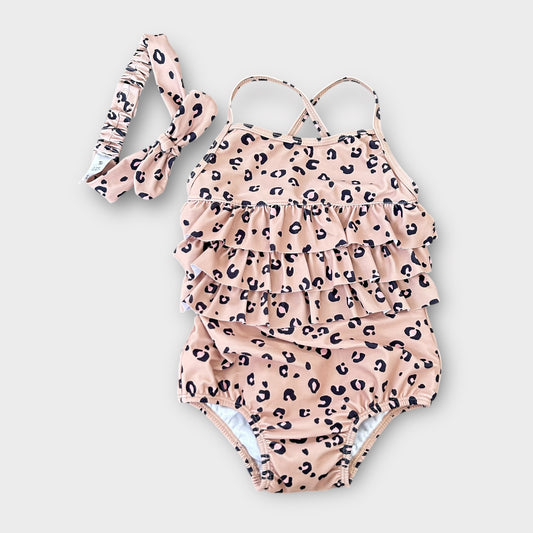 2-3 Years Tu Beige Leopard Print Swimming Costume + Headband