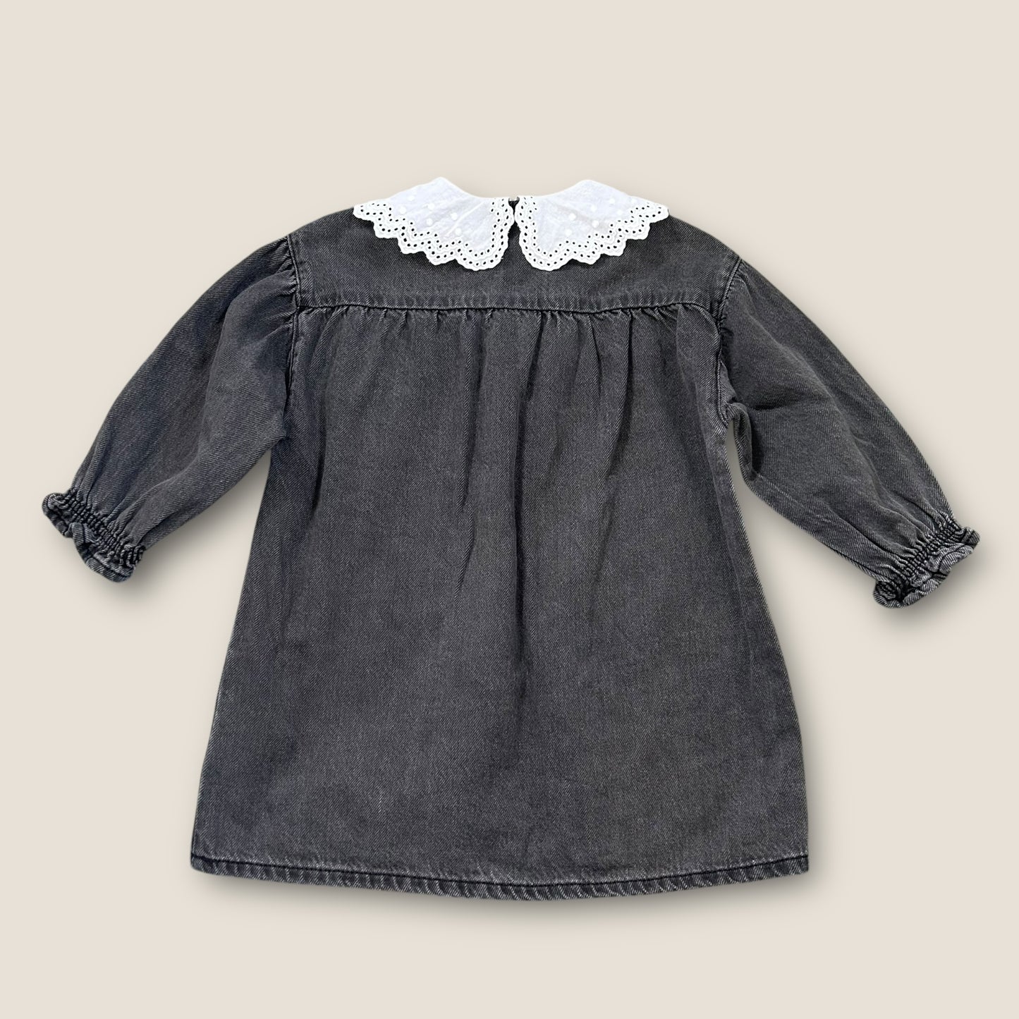 2-3 Years Zara Girls Washed Black Denim Shirt Dress with Statement Collar