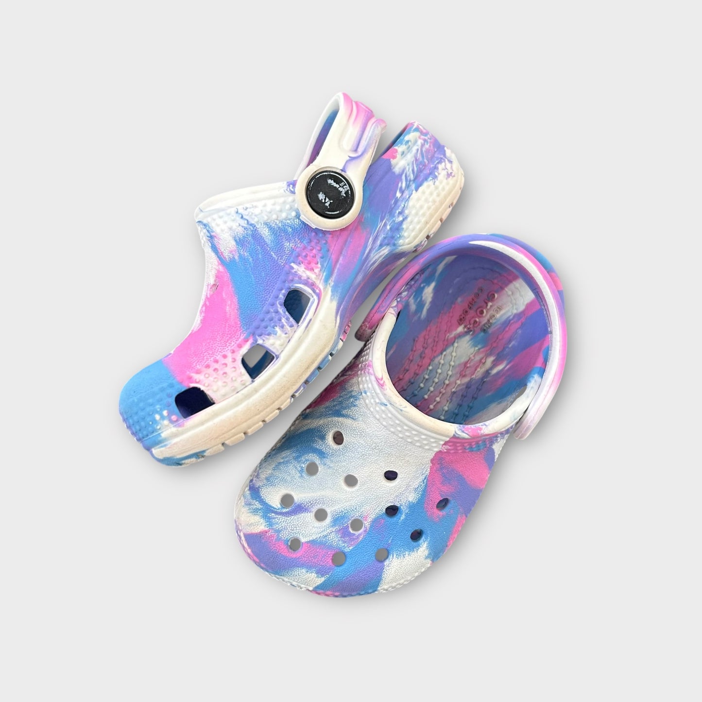 UK Infant Size 6 Purple Pink & White Marble Crocs Clogs