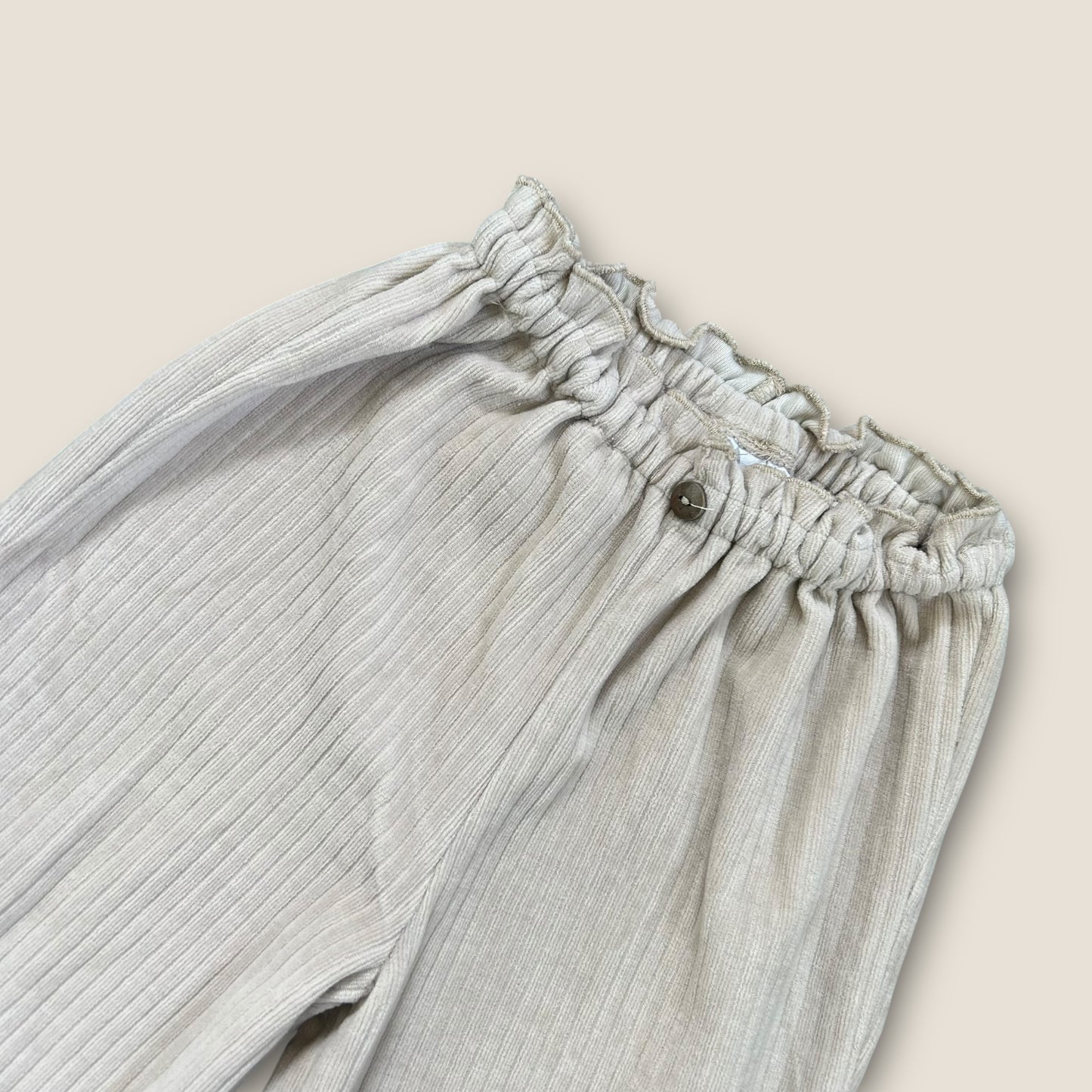 2-3 Years Zara Girls Cream Ribbed Velour Jersey Wide Leg Trousers