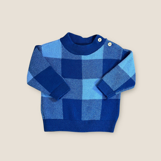 4-6 Months H&M Blue Checkered Knitted Jumper