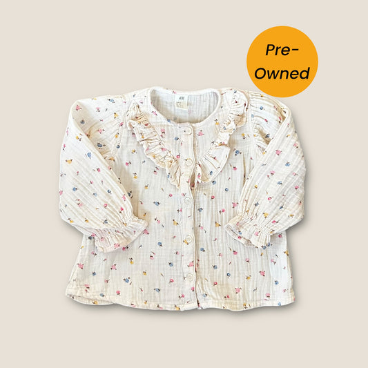 1.5-2 Years H&M Cream Floral Muslin Long Sleeve Top