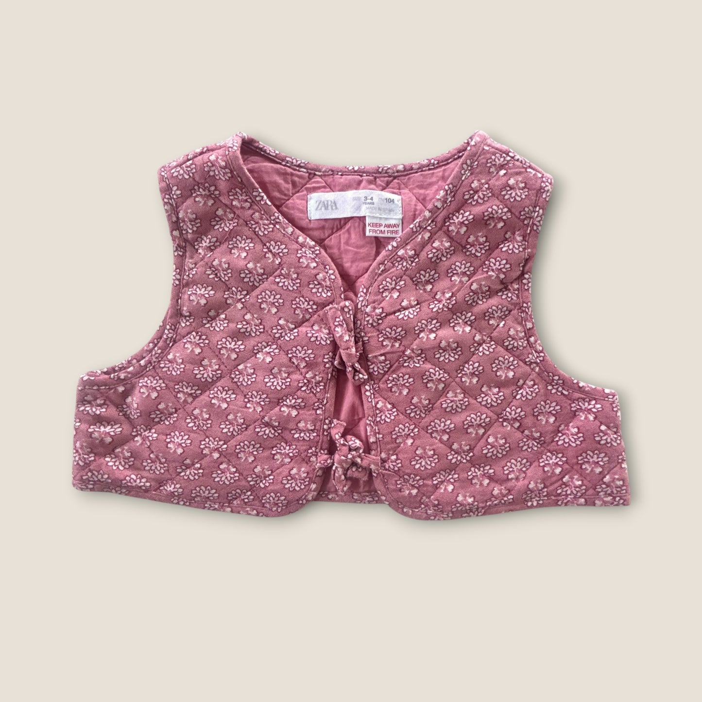 3-4 Years Zara Pink Floral Padded Waistcoat