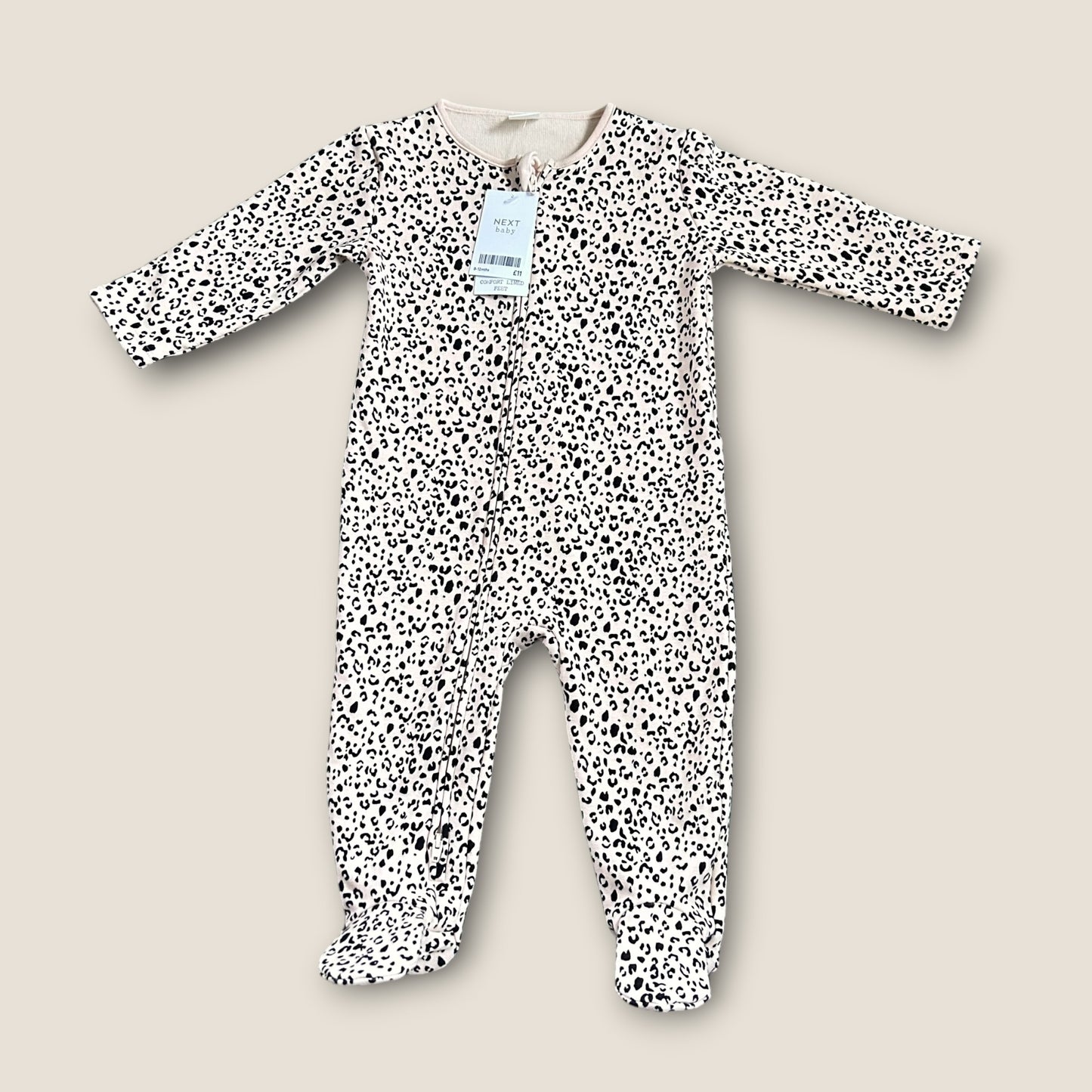 9-12 Months Next Beige Leopard Print Sweatshirt Sleepsuit All in one New