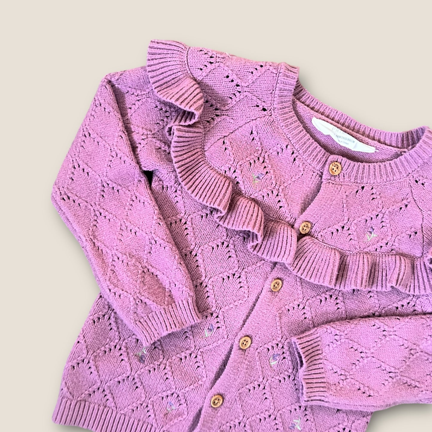 12-18 Months Primark Purple Embroidered Floral Knitted Cardigan