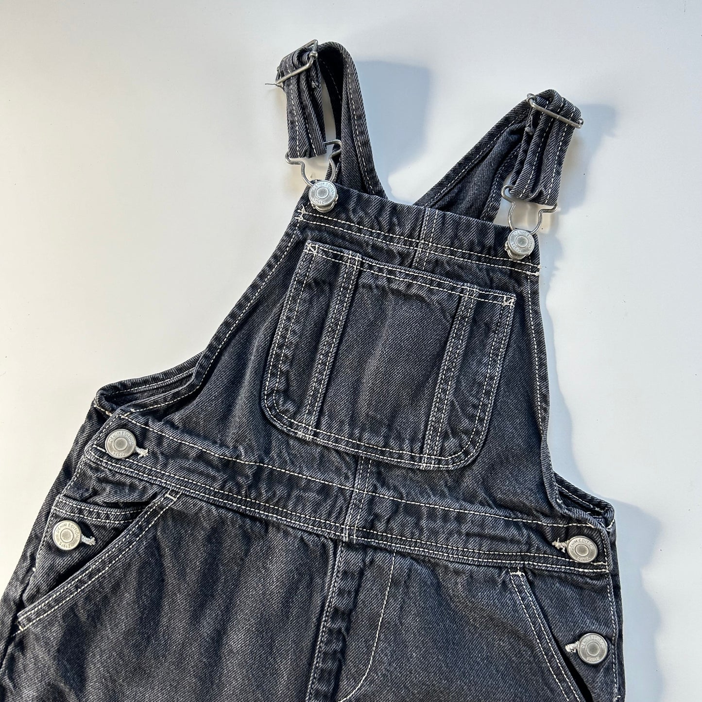 4-5 Years Zara Black and White Contrast Stitch Denim Dungarees