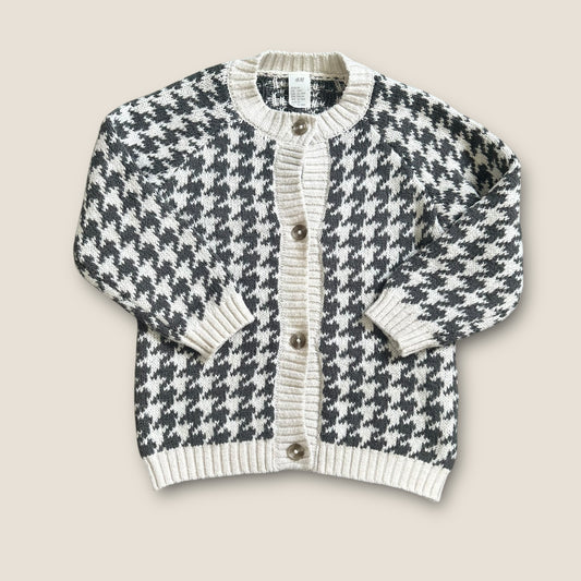 12-18 Months H&M Cream and Grey Dog tooth Hound tooth Checkered Christmas Cardigan