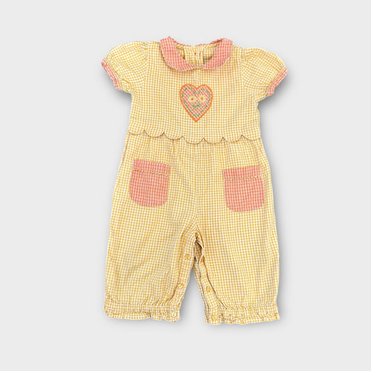 3-6 Months Vintage George Yellow Gingham Floral Summer Romper Suit