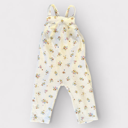 9-12 Months Zara Cream Neutral Floral Soft Dungarees Overalls