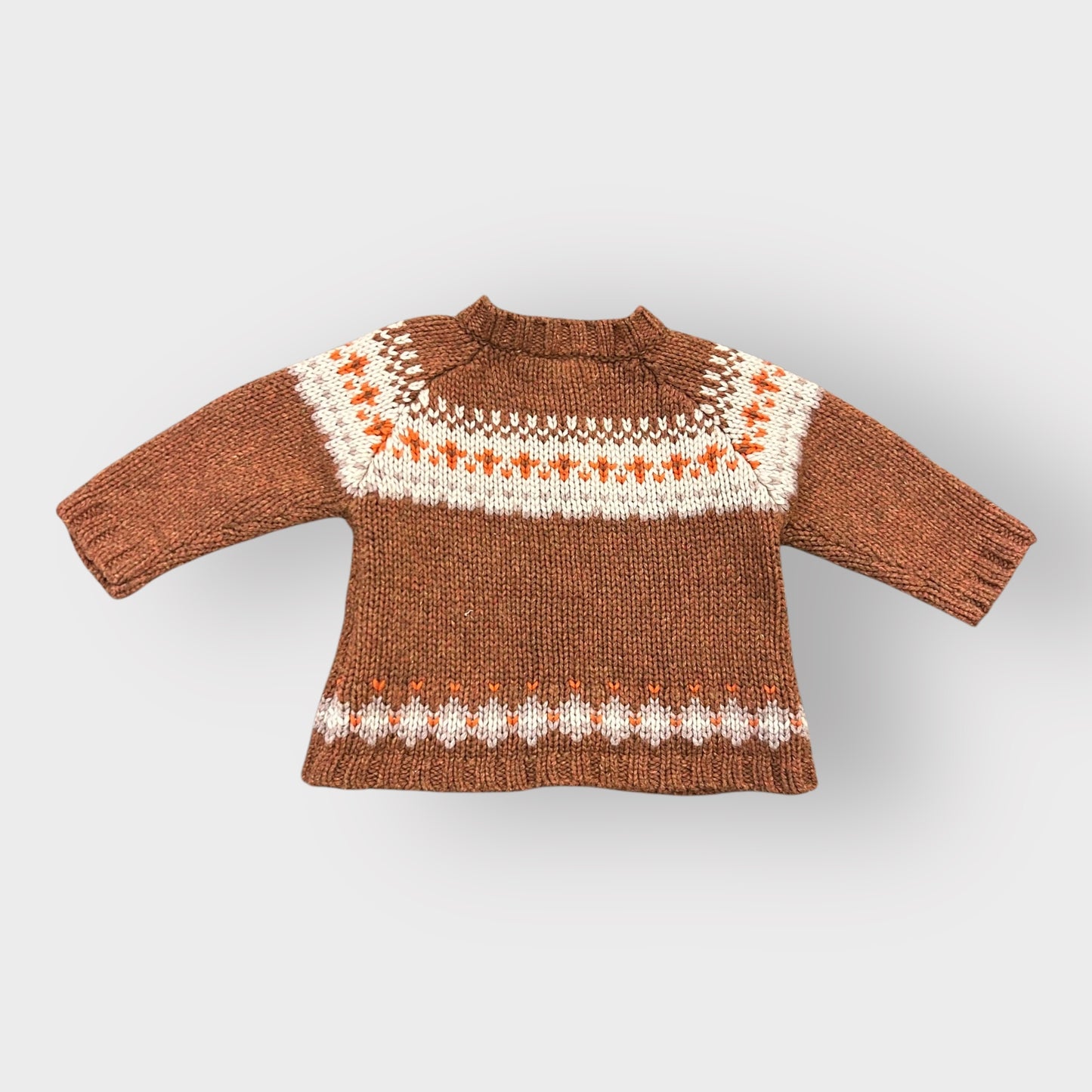 6-9 Months Zara Brown Fair Isle Chunky Knitted Cardigan