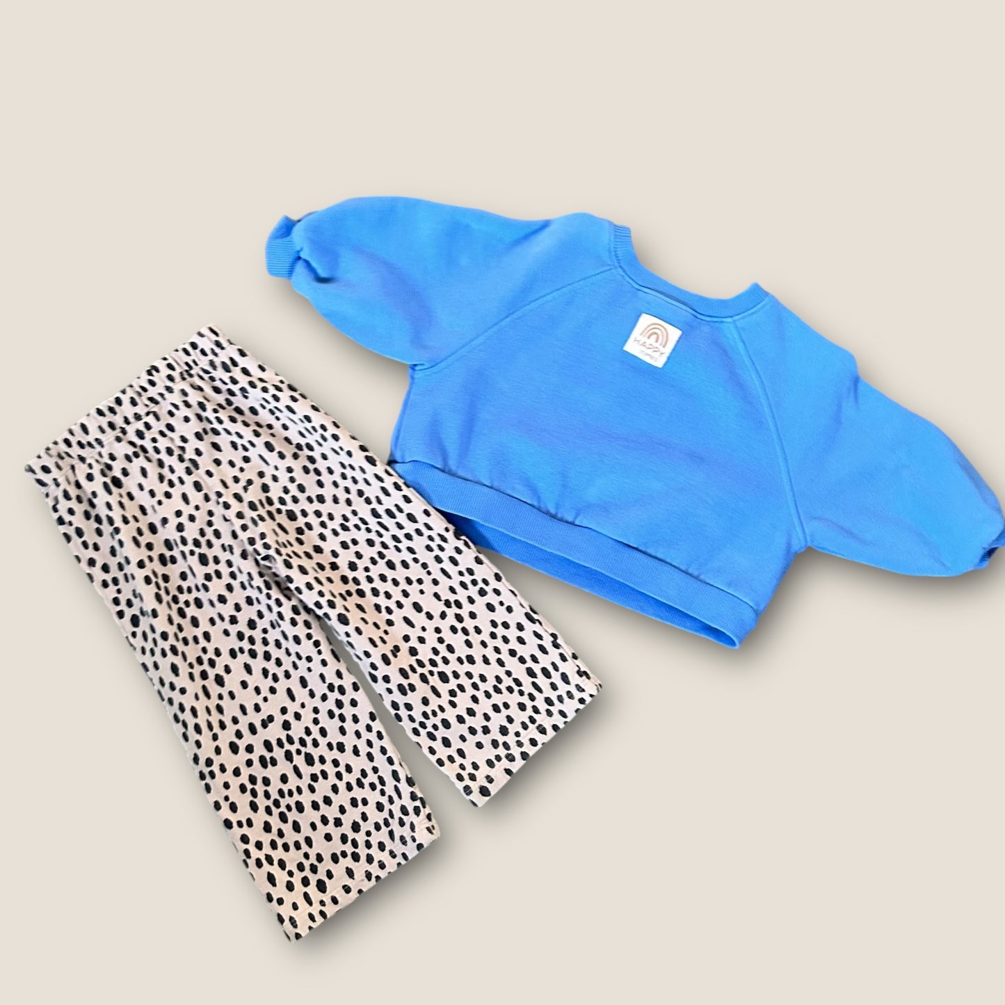 12-18 Months Next Blue Cheetah Print Polka Dot Trousers and Sweatshirt Outfit Set