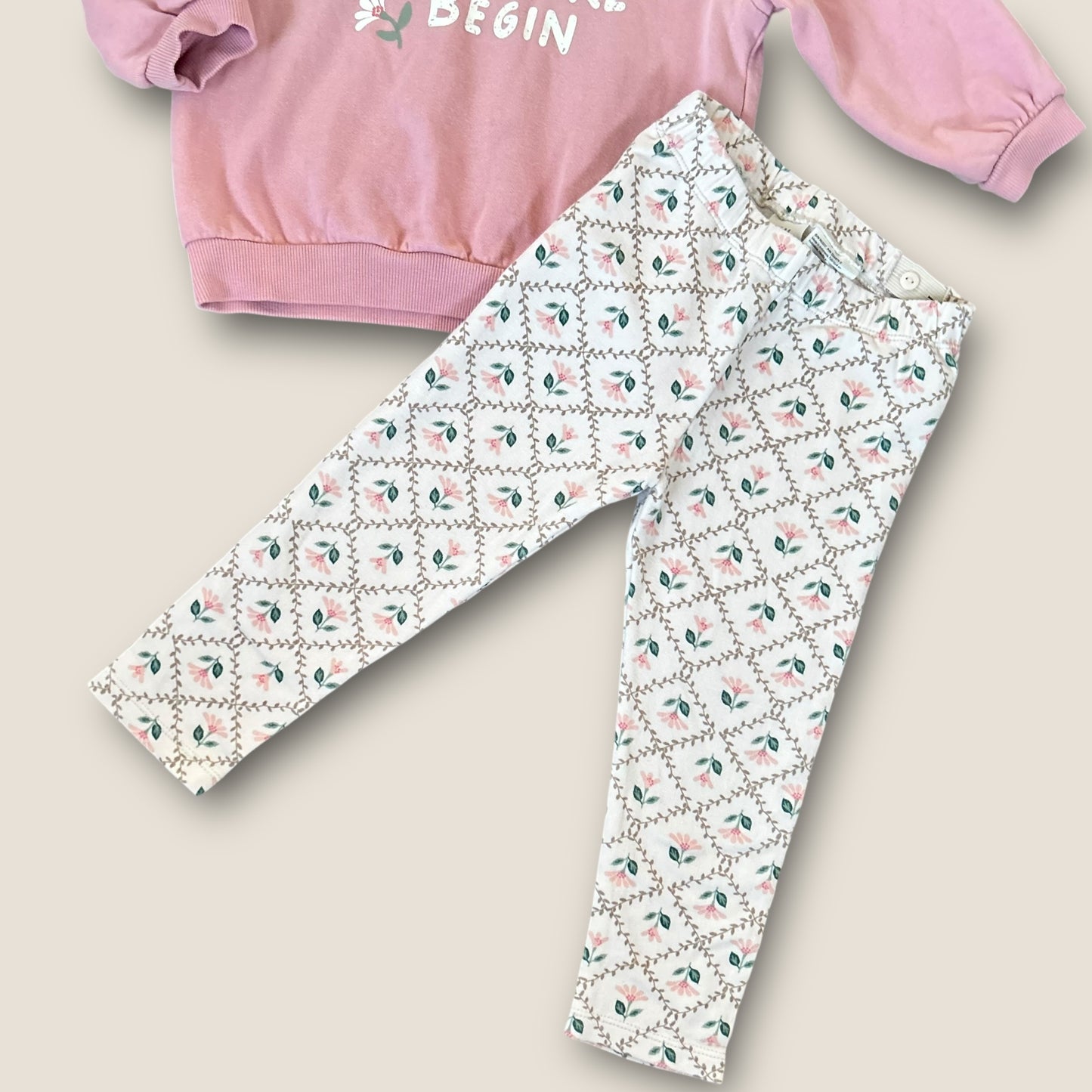 18-24 Months H&M Pink Floral Sweatshirt and Leggings Co Ord Set Outfit